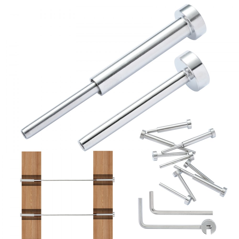 VEVOR Set de 20 pachete de balustrade invizibile pentru cabluri, receptor invizibil T316 din oțel inoxidabil de 3,2 mm și capăt de știft pentru balustradă de cablu, întinzător de 3,2 mm pentru stâlp din lemn/metal, feronerie pentru balustradă de cablu, argintiu