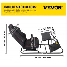 VEVOR Racing Wheel Stand, Pedal and Seat Adjustable Racing Simulator Cockpit, Carbon Steel Gaming Wheel Stand, Game Chair Highly Compatible with Logitech Wheels, Thrustmaster Wheels, PS3/4, Xbox 360