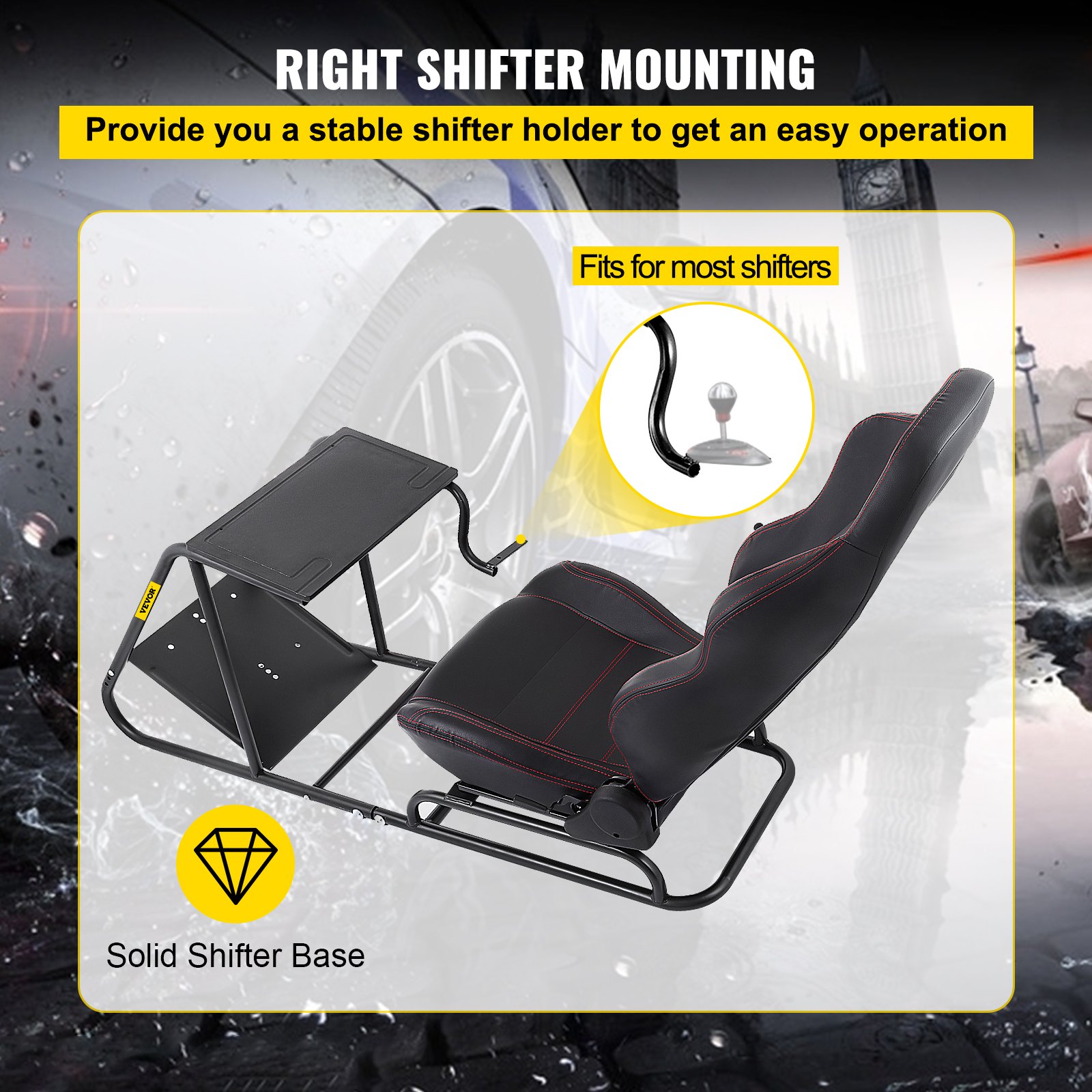VEVOR Racing Simulator Cockpit Driving Gaming Seat Gear Shift Mount Fit for Logitech G29 G920 PC Foldable Racing Chair Racing Wheel Stand Driving Gaming Chair