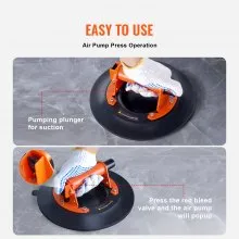 VEVOR Glass Suction Cup, 10" 990 lbs Load Capacity, Vacuum Suction Cup with Steel Handle & Carry Box, Heavy Duty Industrial Suction Cup Lifter Tool for Glass, Granite, Tile, Metal, Wood Panel Lifting