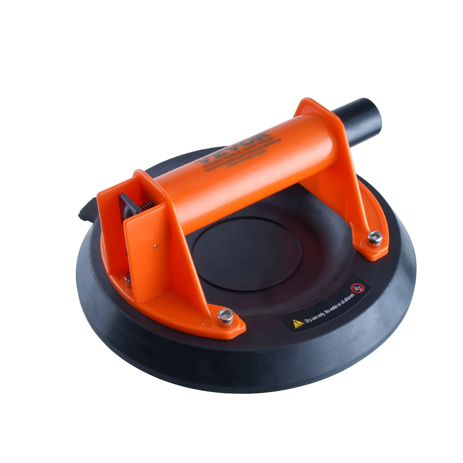 orange and black VEVOR glass suction cup with a sturdy handle for secure lifting.