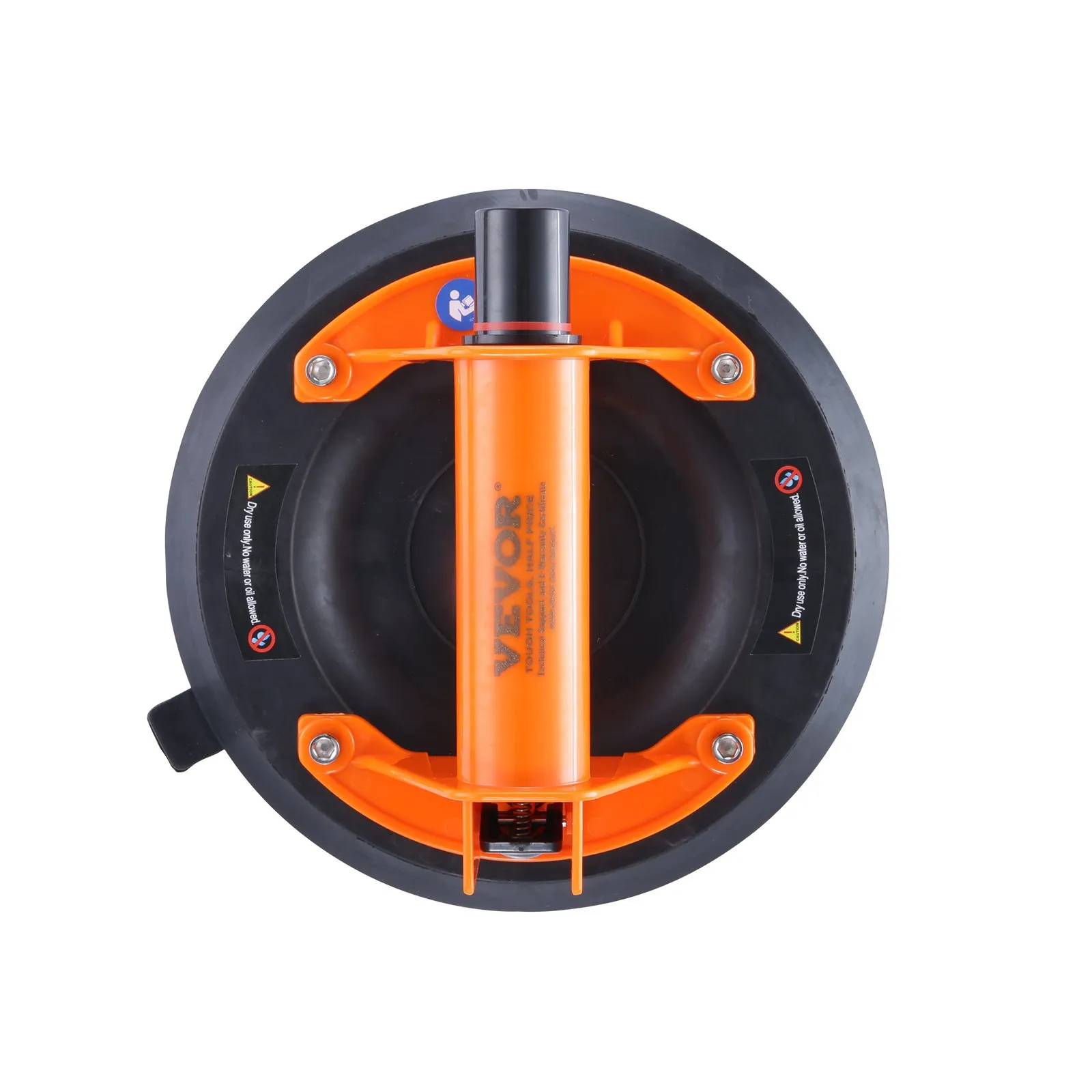 VEVOR glass suction cup with orange handle and black rubber base for lifting and handling glass.