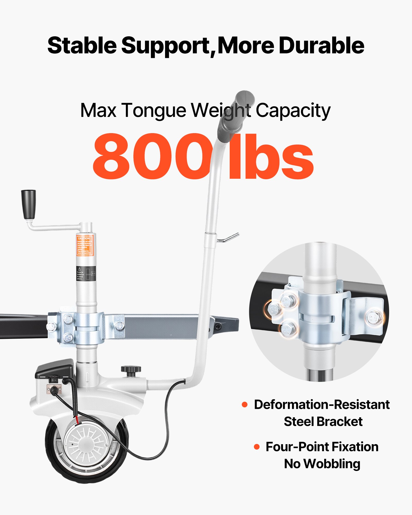 VEVOR Electric Trailer Dolly, 2.5 T Towing Capacity, 380W 12V Motorized Jockey Wheel with 7 m/min Moving Speed, 31-63 cm Adjustable Clamp Height & 20.3 cm Rubber Tire, For Moving Caravan Boat