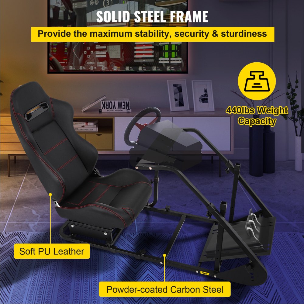 Rs6 Racing Simulator Cockpit Gaming Chair W/ Stand Stretchable Height Adjustable