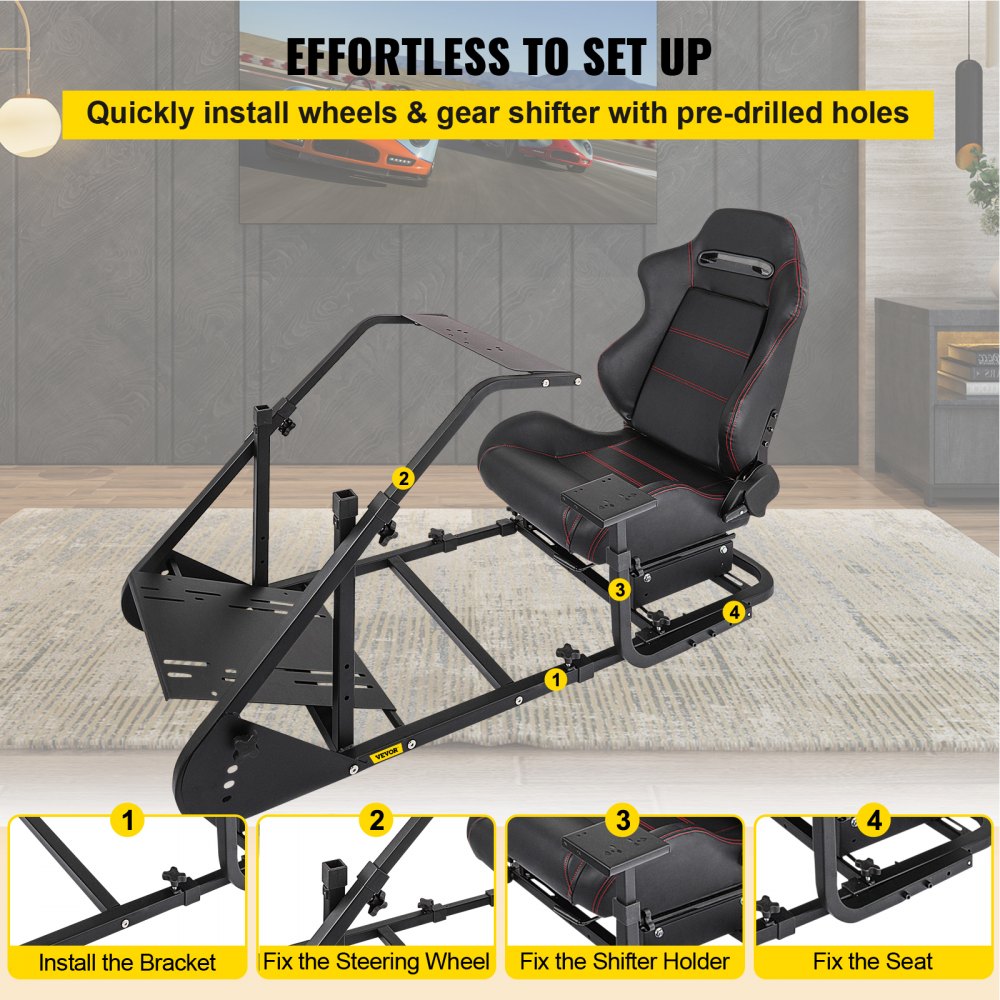 Rs6 Racing Simulator Cockpit Gaming Chair W/ Stand Stretchable Height Adjustable