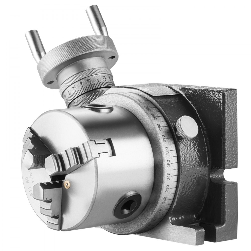 VEVOR rotary table with degree markings and adjustable handles for precise machining tasks.