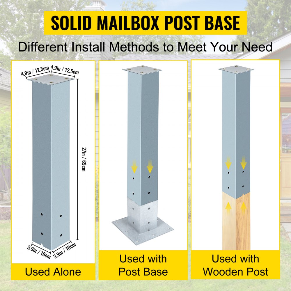 VEVOR Mailbox Post, 27" High Mailbox Stand, Granite Powder-Coated Mail Box Post Kit, Q235 Steel Post Stand Surface Mount Post for Sidewalk and Street Curbside, Universal Mail Post for Outdoor Mailbox