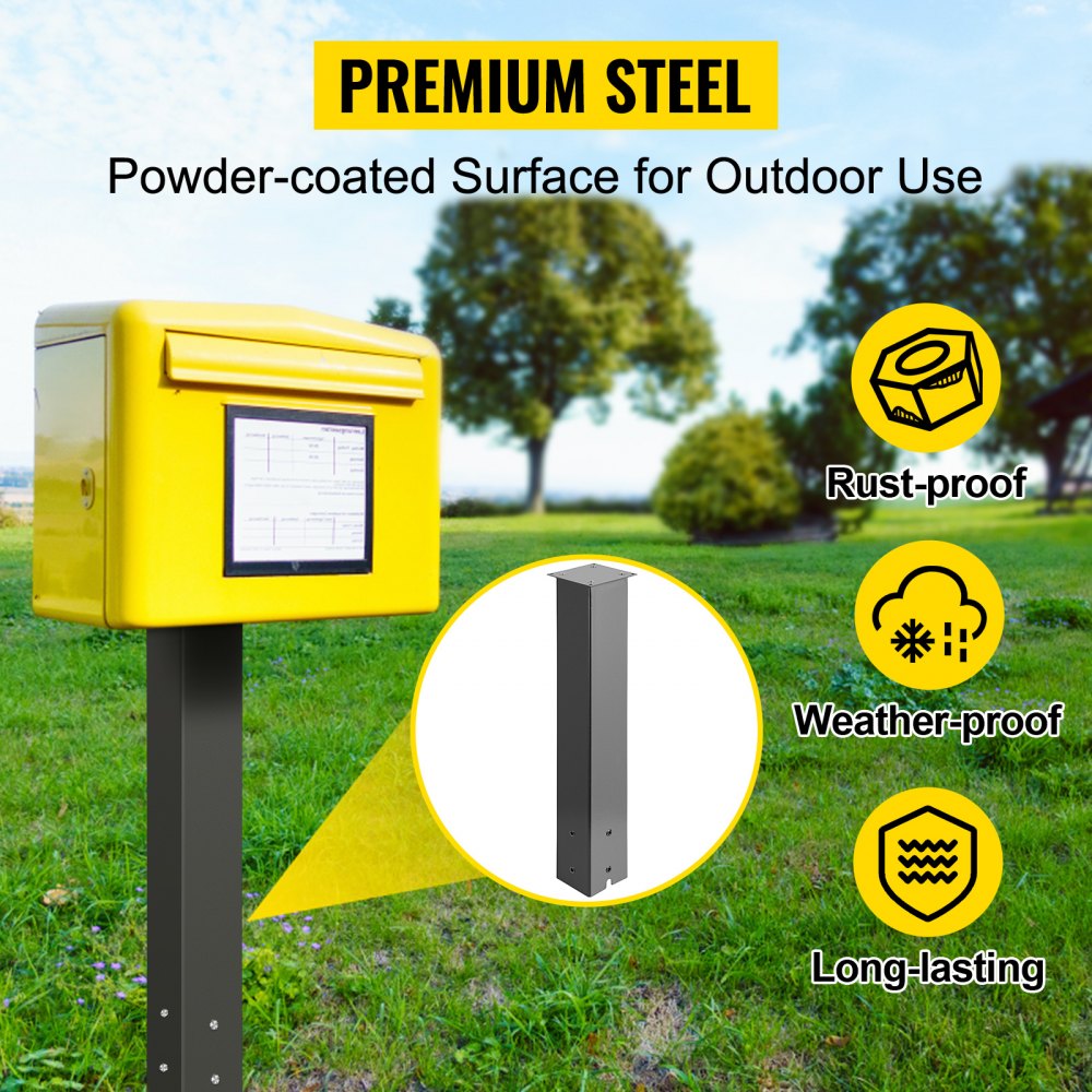 VEVOR Mailbox Post, 27" High Mailbox Stand, Black Powder-Coated Mail Box Post Kit, Q235 Steel Post Stand Surface Mount Post for Sidewalk and Street Curbside, Universal Mail Post for Outdoor Mailbox
