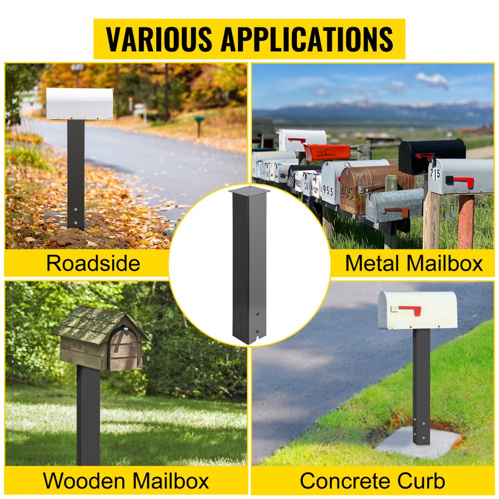 VEVOR Mailbox Post, 27" High Mailbox Stand, Black Powder-Coated Mail Box Post Kit, Q235 Steel Post Stand Surface Mount Post for Sidewalk and Street Curbside, Universal Mail Post for Outdoor Mailbox