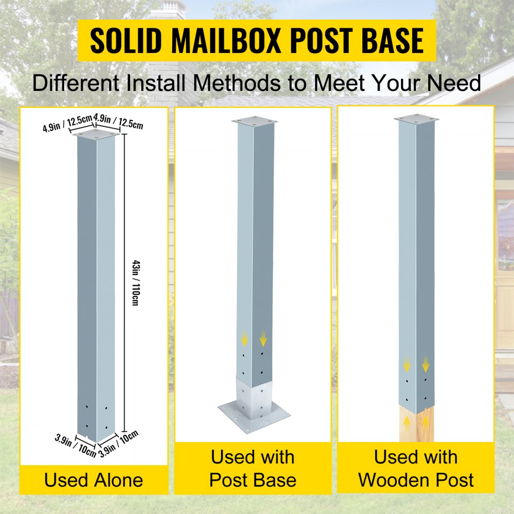 VEVOR Mailbox Post, 43" High Mailbox Stand, Granite Powder-Coated Mail Box Post Kit, Q235 Steel Post Stand Surface Mount Post for Sidewalk and Street Curbside, Universal Mail Post for Outdoor Mailbox