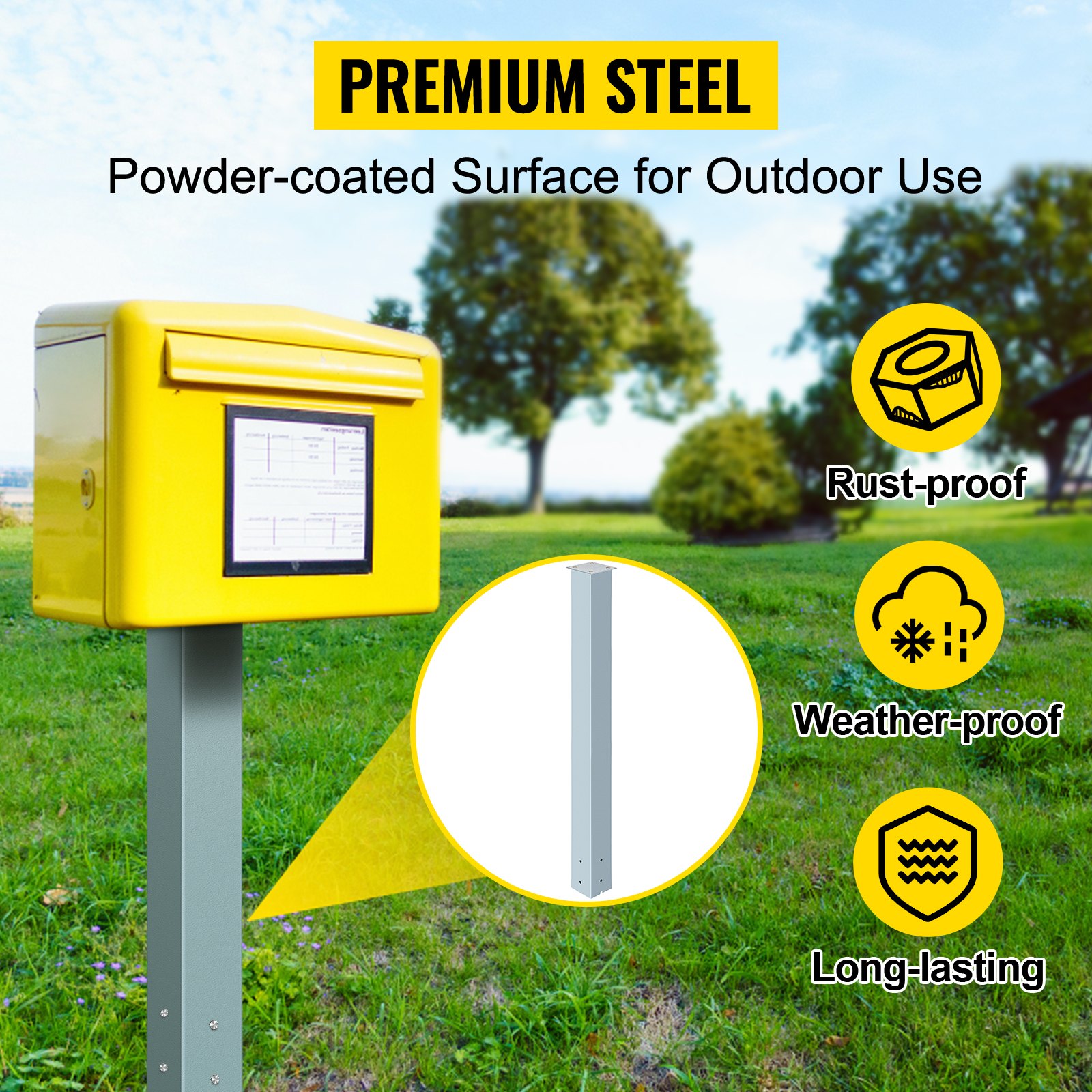 VEVOR Mailbox Post, 43" High Mailbox Stand, Granite Powder-Coated Mail Box Post Kit, Q235 Steel Post Stand Surface Mount Post for Sidewalk and Street Curbside, Universal Mail Post for Outdoor Mailbox