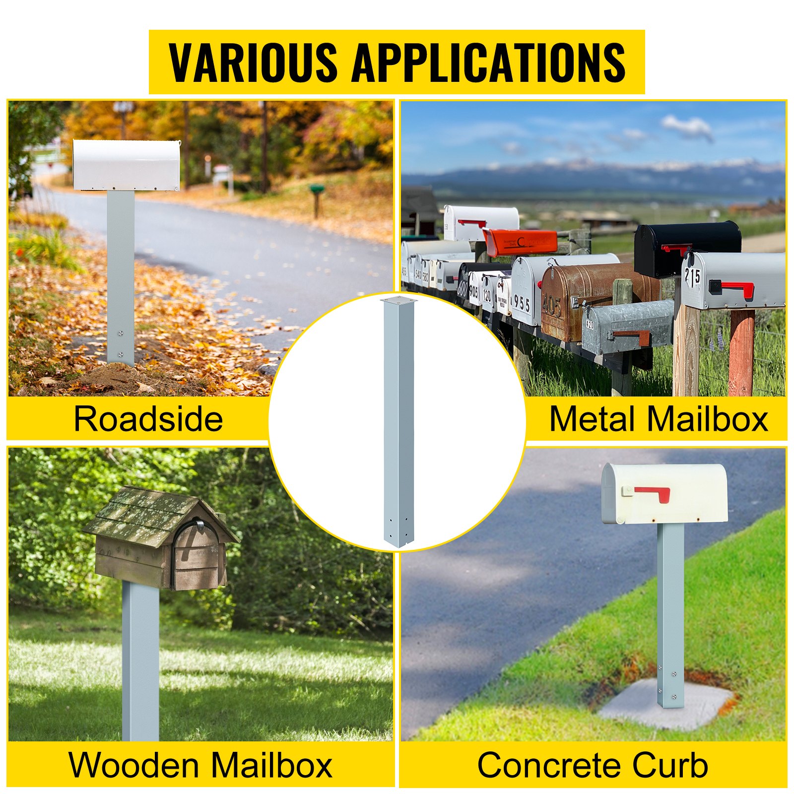 VEVOR Mailbox Post, 43" High Mailbox Stand, Granite Powder-Coated Mail Box Post Kit, Q235 Steel Post Stand Surface Mount Post for Sidewalk and Street Curbside, Universal Mail Post for Outdoor Mailbox