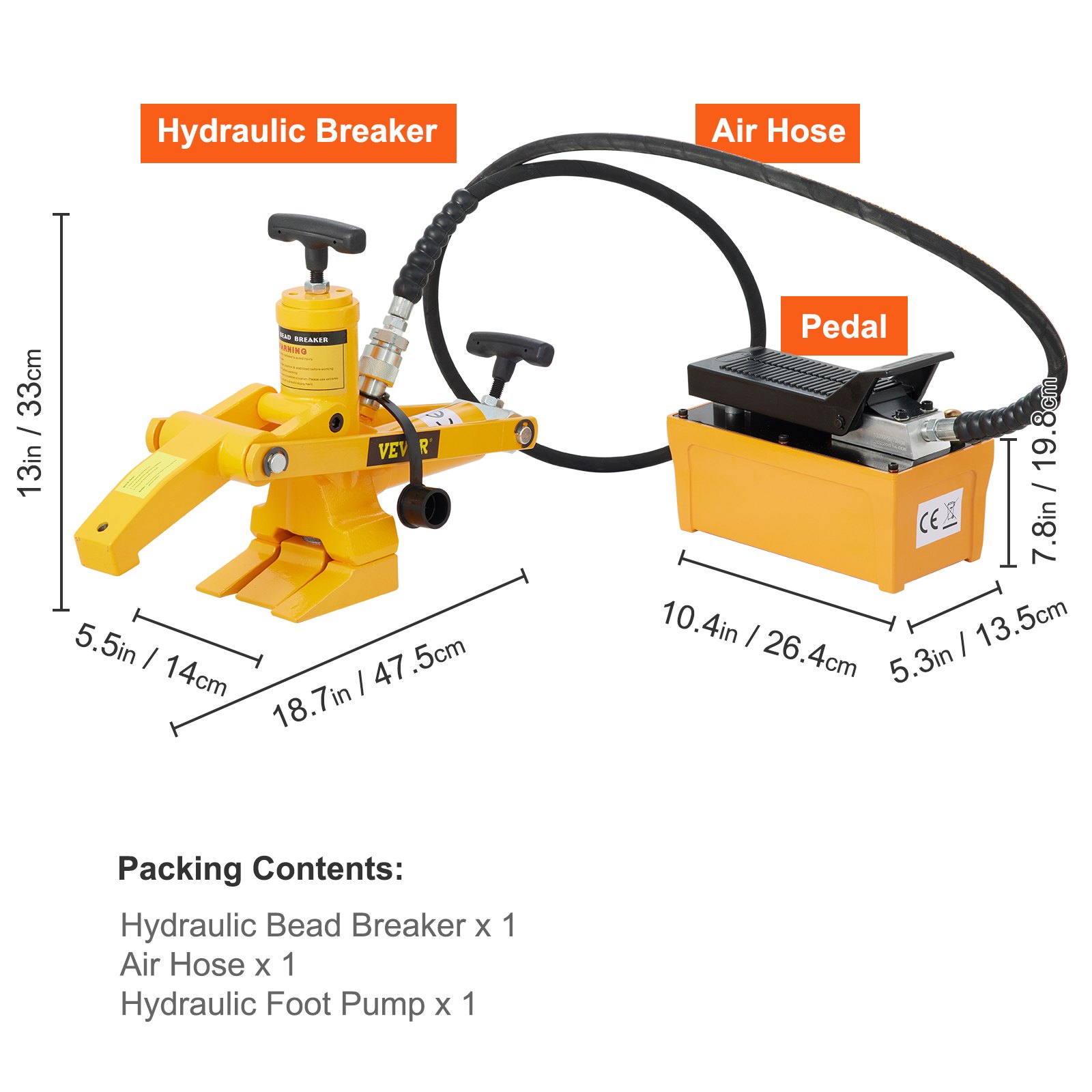 Tractor Truck Tire Hydraulic Bead Breaker Changer W/10000PSI Foot Pump & AirHose