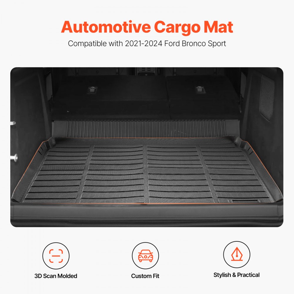 VEVOR Cargo Mat Compatible with Ford Bronco Sport 2021 2022 2023 2024, Precise Fit Trunk Mat, 3D Scanning Durable TPE Trunk Protector Replacement, Black (1PCS)
