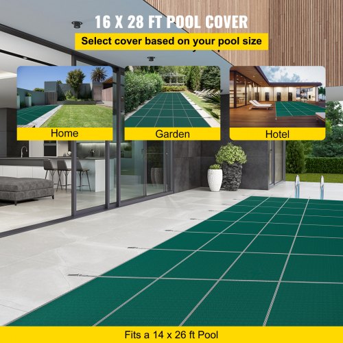 VEVOR Pool Safety Cover Fits 14x26ft Rectangle Inground Safety Pool Cover Green Mesh Solid Pool Safety Cover for Swimming Pool Winter Safety Cover