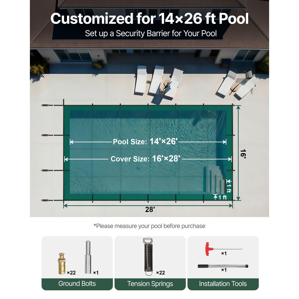VEVOR Rectangular Safety Mesh Swimming Pool Cover 4.27 x 7.92 m Green Winter Outdoor