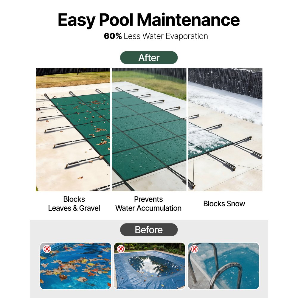 VEVOR Rectangular Safety Mesh Swimming Pool Cover 4.27 x 7.92 m Green Winter Outdoor