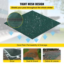 VEVOR Pool Safety Cover Fits 4.88x9.14m Rectangle Inground Pools, Safety Pool Cover with Drainage Holes, Mesh Solid Pool Cover for Swimming Pool, Winter Safety Cover, Green