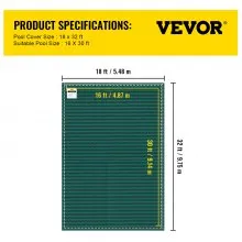Rectangular Safety Mesh Swimming Pool Cover 18X32 FT Green Winter Outdoor