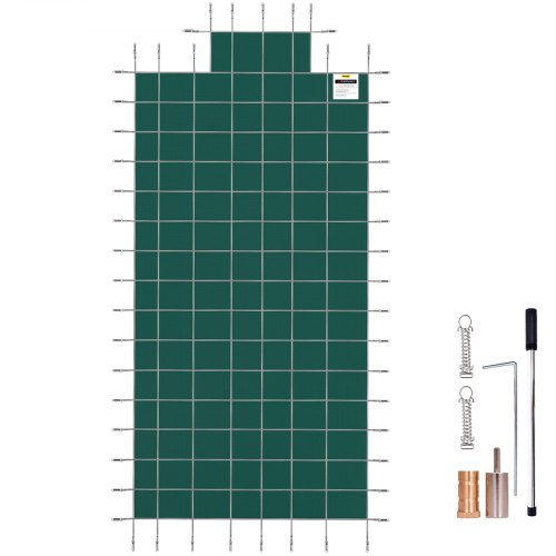 VEVOR Pool Safety Cover Fits 16x32ft Rectangle Inground Safety Pool Cover Green Mesh with 4x8ft Center End Steps Solid Pool Safety Cover for Swimming Pool Winter Safety Cover