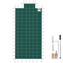 VEVOR Pool Safety Cover Fits 16x32ft Rectangle Inground Safety Pool Cover Green Mesh with 4x8ft Center End Steps Solid Pool Safety Cover for Swimming Pool Winter Safety Cover