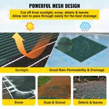 VEVOR Pool Safety Cover Fits 16x32ft Rectangle Inground Safety Pool Cover Green Mesh with 4x8ft Center End Steps Solid Pool Safety Cover for Swimming Pool Winter Safety Cover