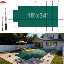VEVOR Pool Safety Cover Fits 16x32ft Rectangle Inground Pools, Safety Pool Cover with 4x10ft Center End Step, Mesh Solid Pool Cover with Drainage Holes for Swimming Pool, Winter Safety Cover, Green