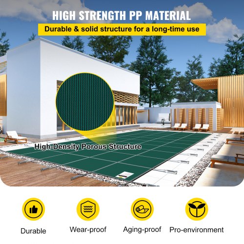 VEVOR Swimming Pool Cover Pool Safety Cover 16x32FT Rectangle Inground Safety Pool Cover Green Mesh Solid Pool Safety Cover for Swimming Pool Winter Safety Cover