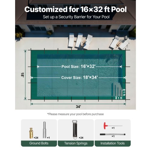VEVOR ft 16x32 Pool Safety Cover, Green