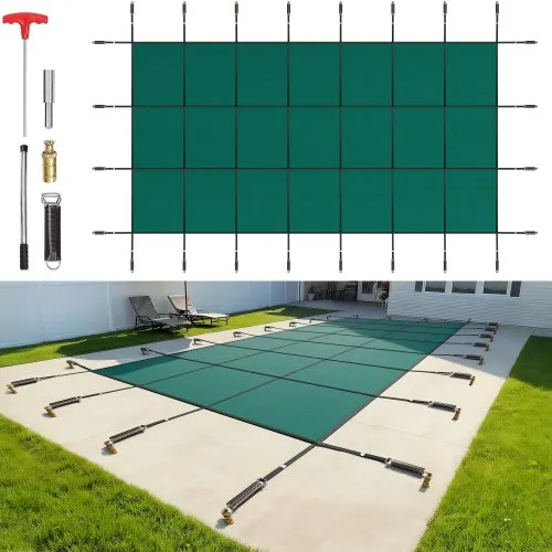 VEVOR Pool Safety Cover Fits 16x32ft Rectangle Inground Pools, Safety Pool Cover with Drainage Holes, Mesh Solid Pool Cover for Swimming Pool, Winter Safety Cover, Green
