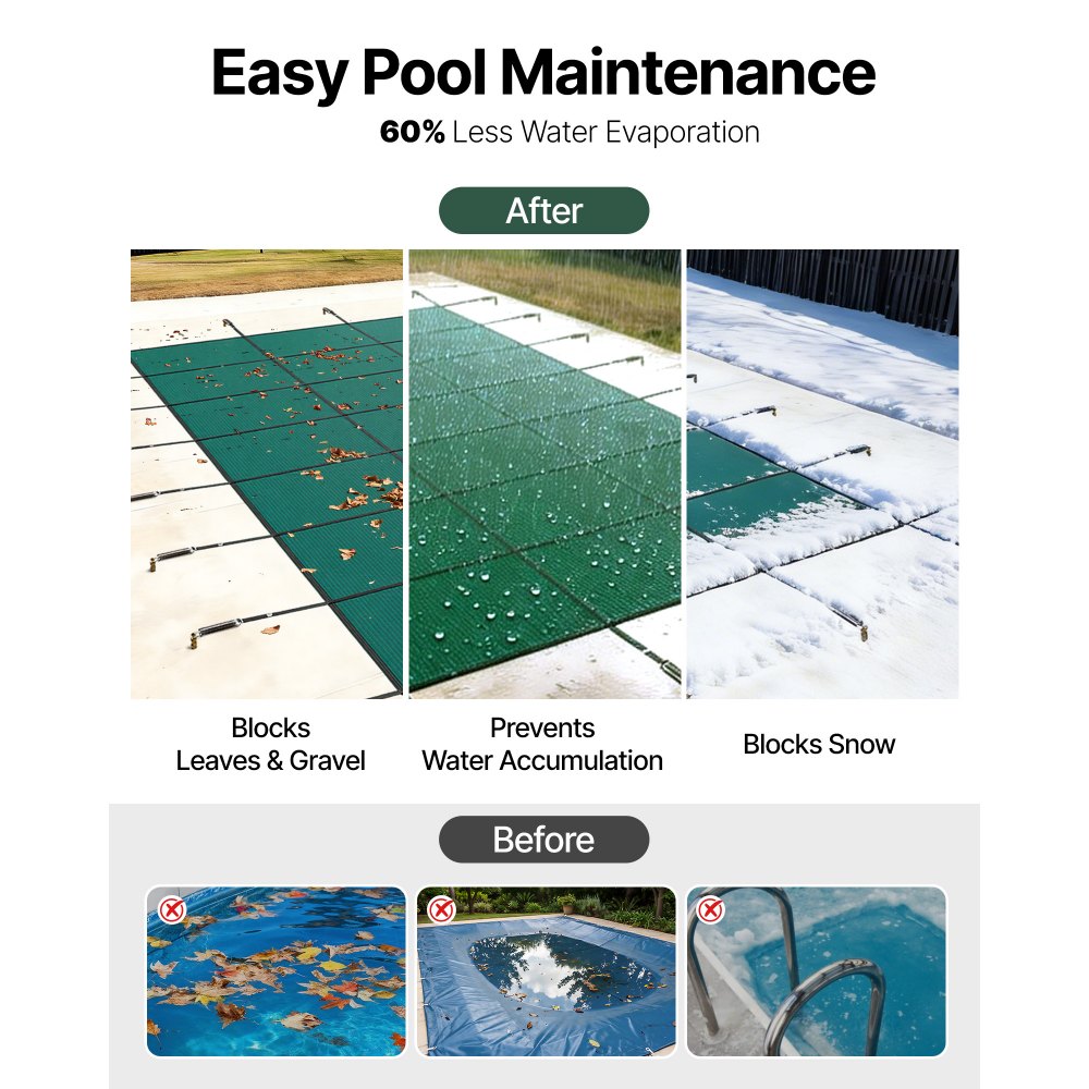 VEVOR Swimming Pool Cover Pool Safety Cover 4.88x9.75 m Rectangle Inground Safety Pool Cover Green Mesh Solid Pool Safety Cover for Swimming Pool Winter Safety Cover