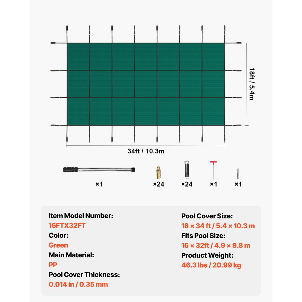 VEVOR Swimming Pool Cover Pool Safety Cover 4.88x9.75 m Rectangle Inground Safety Pool Cover Green Mesh Solid Pool Safety Cover for Swimming Pool Winter Safety Cover