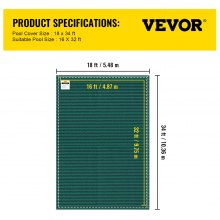 VEVOR Rectangular Safety Mesh Swimming Pool Cover 18X34 FT Green Winter Outdoor, Green