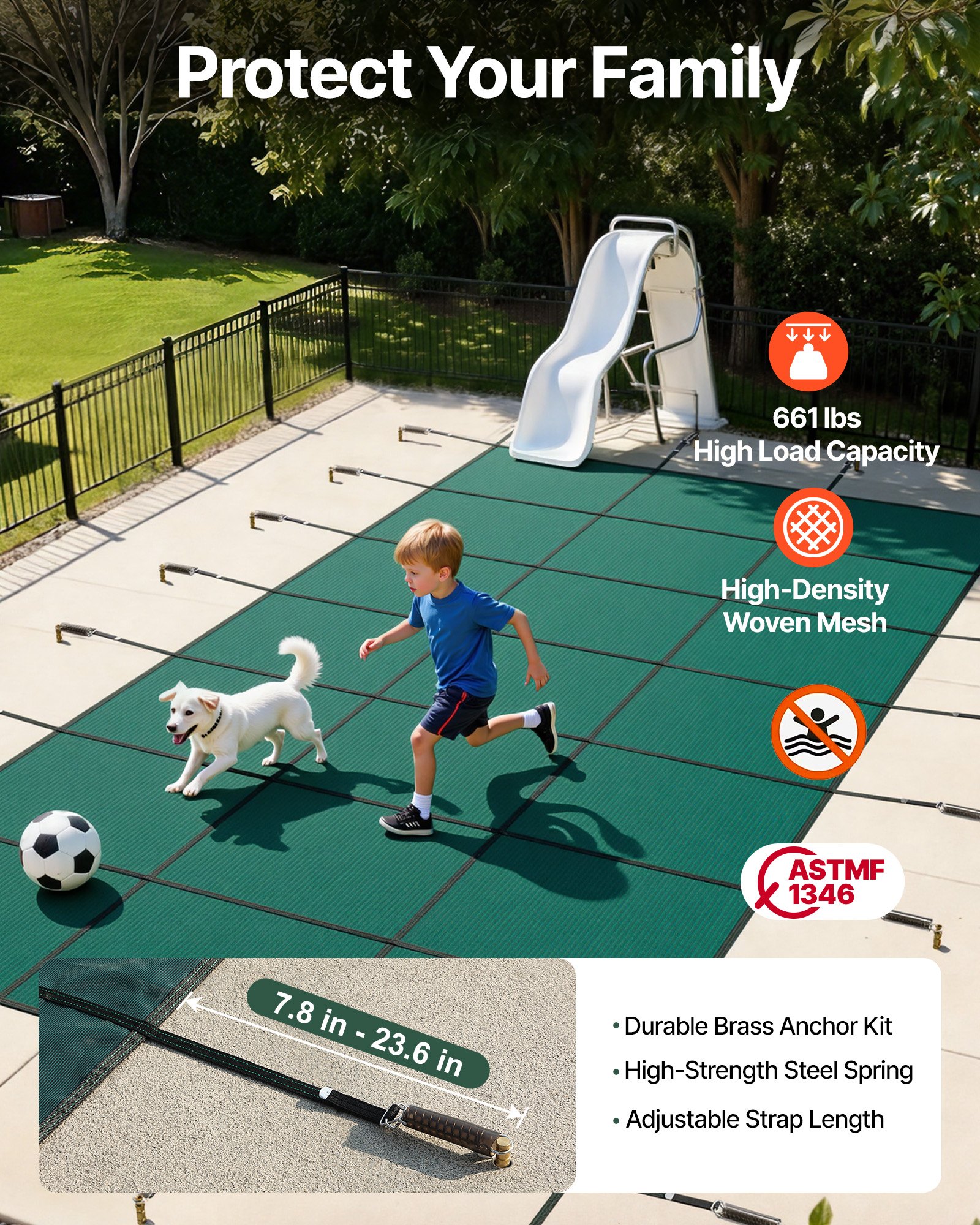 VEVOR Swimming Pool Cover Pool Safety Cover 4.88x9.75 m Rectangle Inground Safety Pool Cover Green Mesh Solid Pool Safety Cover for Swimming Pool Winter Safety Cover