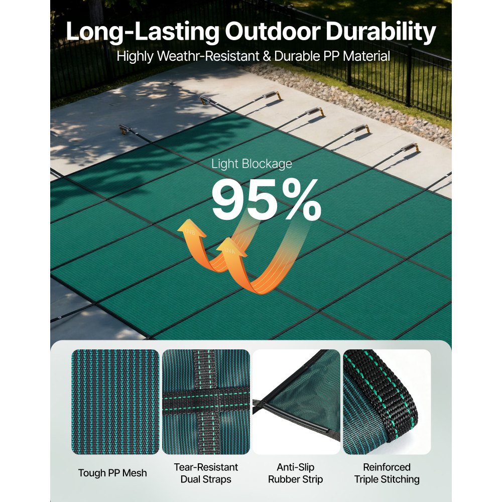 VEVOR Pool Safety Cover 5.5 x11.6 m, Inground Pool Cover fit for 4.9 x11 m Pool, Rectangle Inground Safety Pool Cover Green Mesh Solid Pool Safety Cover for Swimming Pool Winter Safety Cover