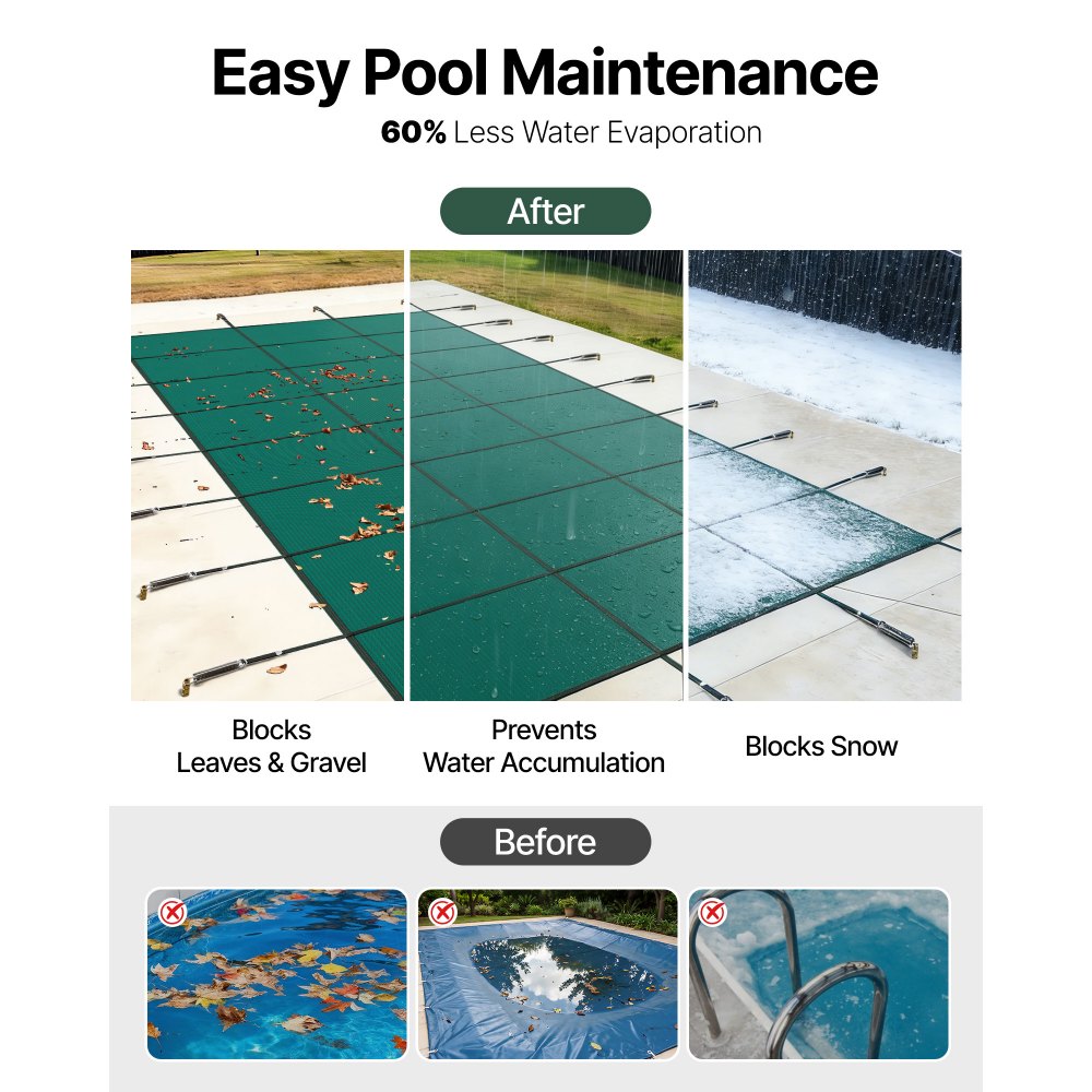 VEVOR Pool Safety Cover 5.5 x12.8 m, Inground Pool Cover fit for 4.9 x12.2 m Pool, Rectangle Inground Safety Pool Cover Green Mesh Solid Pool Safety Cover for Swimming Pool Winter Safety Cover