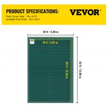 VEVOR Pool Safety Cover 18x42ft, Inground Pool Cover fit for 16x40 ft Pool, Rectangle Inground Safety Pool Cover Green Mesh Solid Pool Safety Cover for Swimming Pool Winter Safety Cover