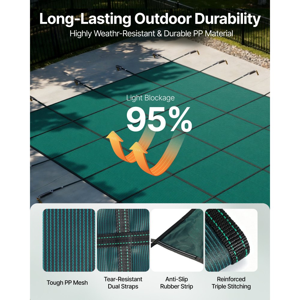 VEVOR Pool Safety Cover Fits 18x36ft Rectangle Inground Pools, Safety Pool Cover with Drainage Holes, Mesh Solid Pool Cover for Swimming Pool, Winter Safety Cover, Green