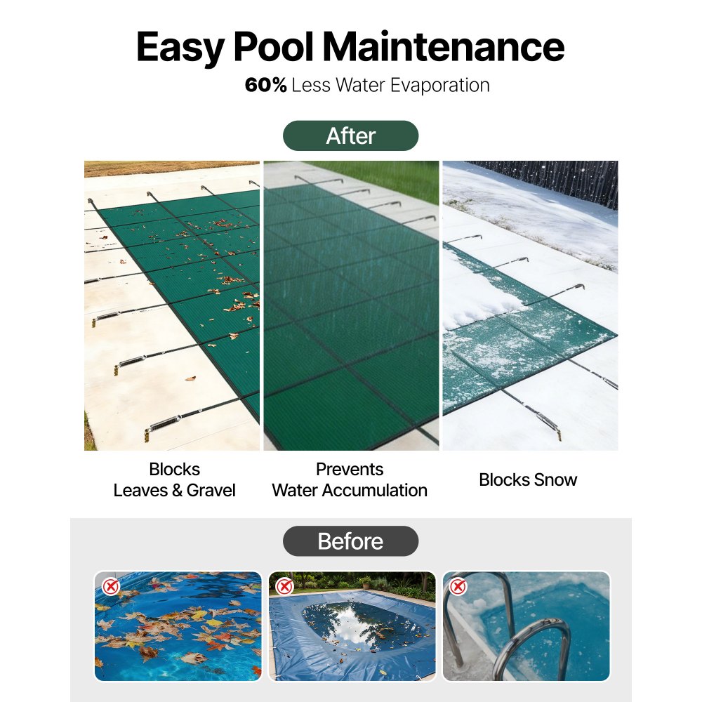 VEVOR Pool Safety Cover Fits 18x36ft Rectangle Inground Pools, Safety Pool Cover with Drainage Holes, Mesh Solid Pool Cover for Swimming Pool, Winter Safety Cover, Green