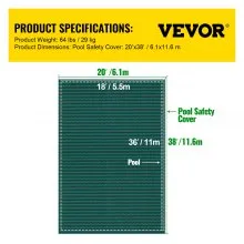 VEVOR Pool Safety Cover 18x36FT Swimming Pool Cover Rectangle Inground Safety Pool Cover Green Mesh Solid Pool Safety Cover for Swimming Pool Winter Safety Cover