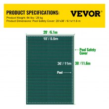 VEVOR Pool Safety Cover Fits 20 x 38 ft Rectangle Inground Safety Pool Cover Green Mesh Solid Pool Safety Cover for Swimming Pool Winter Safety Cover
