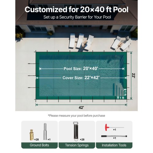 VEVOR Pool Safety Cover Fits 20x40ft Rectangle Inground Safety Pool Cover Green Mesh Solid Pool Safety Cover for Swimming Pool Winter Safety Cover