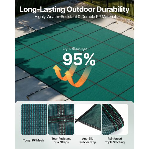 VEVOR Pool Safety Cover Fits 20x40ft Rectangle Inground Safety Pool Cover Green Mesh Solid Pool Safety Cover for Swimming Pool Winter Safety Cover