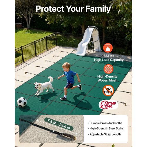 VEVOR Pool Safety Cover Fits 20x40ft Rectangle Inground Safety Pool Cover Green Mesh Solid Pool Safety Cover for Swimming Pool Winter Safety Cover