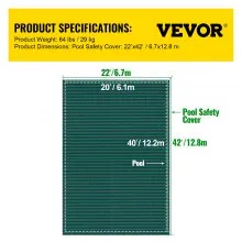 Rectangular Safety Mesh Swimming Pool Cover 20X40 FT Green Winter Outdoor