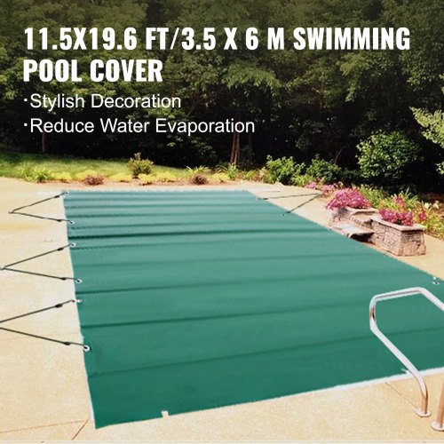 VEVOR Pool Safety Cover, 11.5x19.6 ft In-ground Pool Cover, Green PVC Pool Covers, Rectangular Safety Pool Cover In-ground Cover Solid Safety Pool Cover for Swimming Pool Winter Protection Cover