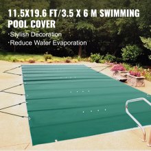 Acoperire de siguranță pentru piscină VEVOR, 11,5 x 19,6 ft, acoperire pentru piscină interioară, acoperire pentru piscină din PVC verde, husă dreptunghiulară de siguranță pentru piscină, acoperire în pământ, acoperire solidă pentru piscină pentru iarnă.