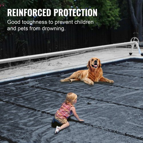 VEVOR Pool Safety Cover, 11.5x19.6 ft In-ground Pool Cover, Charcoal PVC Pool Covers, Rectangular Safety Pool Cover In-ground Cover Solid Safety Pool Cover for Swimming Pool Winter Protection Cover