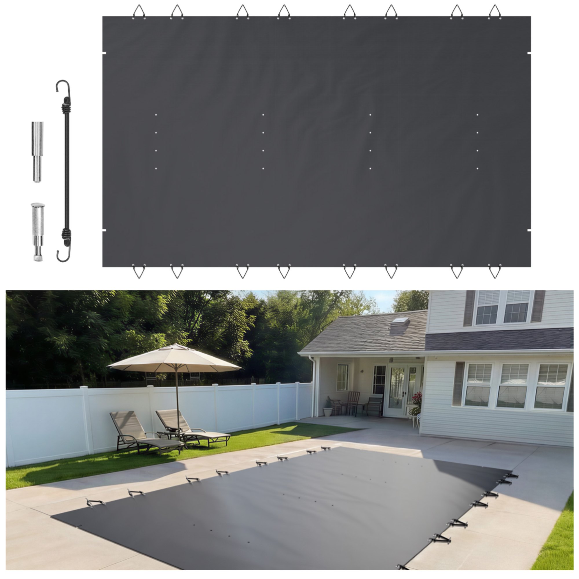 VEVOR Pool Safety Cover Fits 10.5x18.6ft Rectangle Inground Pools, Safety Pool Cover with Drainage Holes, Mesh Pool Cover for Swimming Pool, PVC Winter Safety Cover, Dark Grey