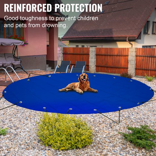 VEVOR Pool Safety Cover, 14.7 ft Dia. In-ground Pool Cover, Blue PVC Pool Covers, Round Safety Pool Cover In-ground Safety Cover Solid Safety Pool Cover for Swimming Pool Winter Protection Cover